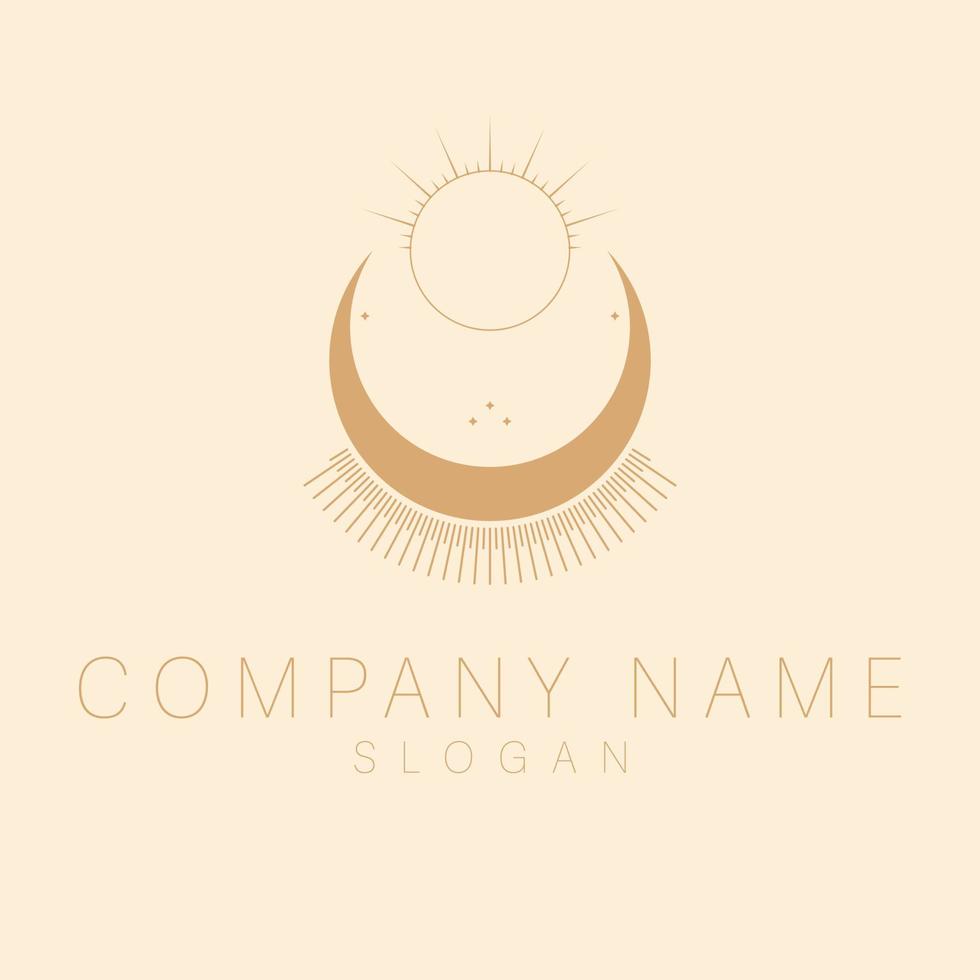 Bohemian logo with moon and sun. An astrology mystic crescent and sun logotype. Luxury template. vector