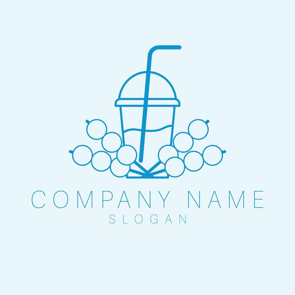 Plastic glass of juice logo design template. Cau with juice and candies logotype. Fun cafe flat logo template. vector