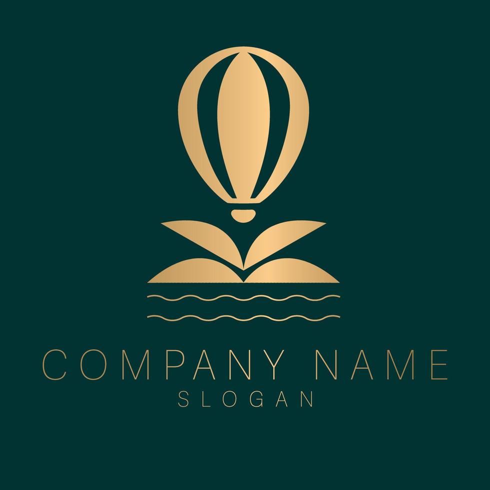 Air ballon, waves and palm logo design template. Modern bohemian abstract logotype. Luxury travel graphic design. vector