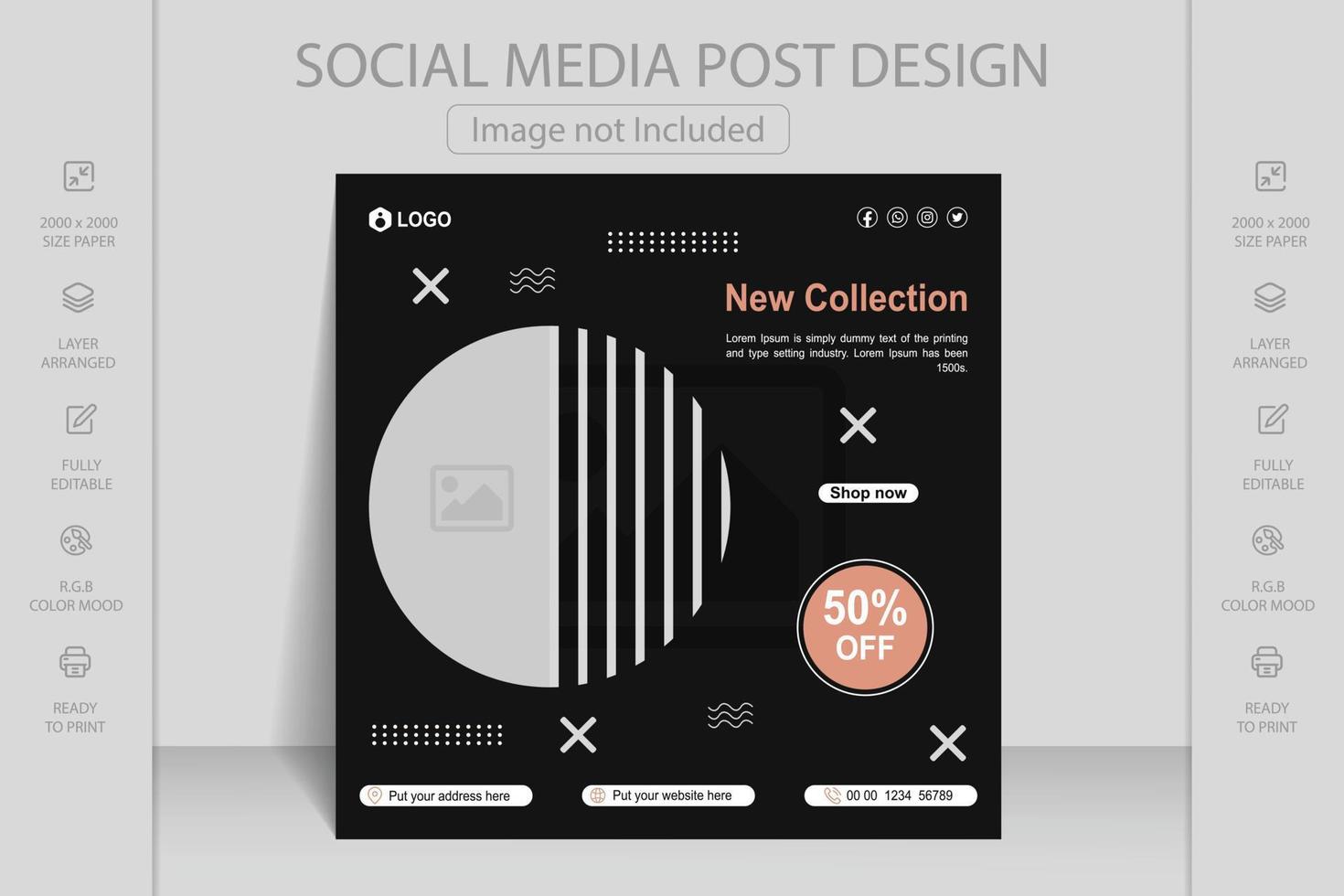 Fashion sale social media post design template. Editable minimal square banner template. Suitable for mobile app, web banner, flyer, wallpaper, flyers, invitation, posters, brochure, banners. vector