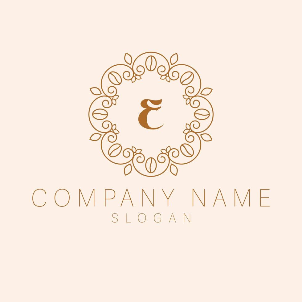 Coffee beans and leaves luxury logo template. Flat logo design for cafe. Premium coffee and leaves vector emblem.