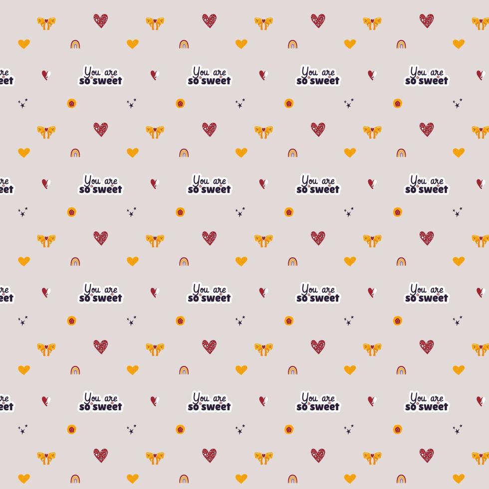 Groovy heart Seamless Pattern. Hippie Retro Style for Print on Textile, Wrapping Paper, Web Design and Social Media. Pink and Purple Colors. vector