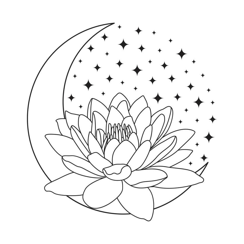 Crescent and lotus icon design. Luxury bohemian icon. An astrology mystic moon and lotus icon. vector