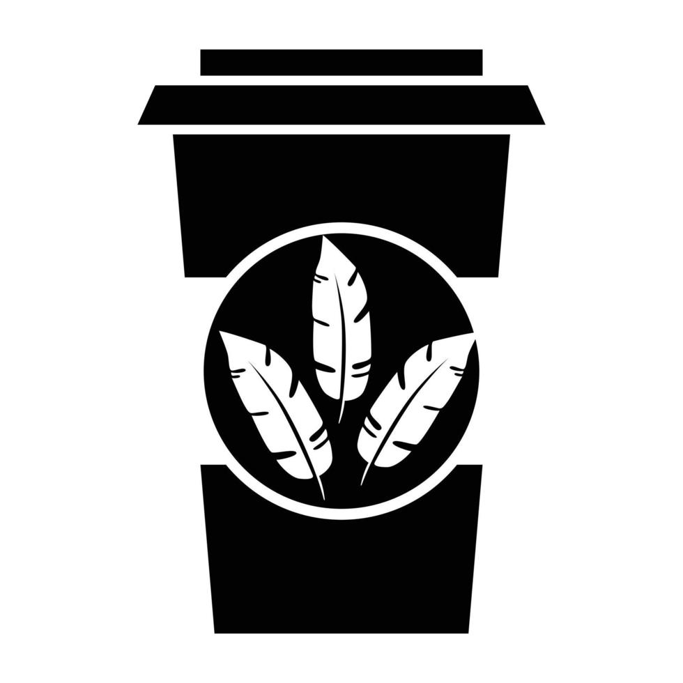 Cup of coffee icon design. Ecological cup with leaves icon. Luxury cafe flat icon. vector