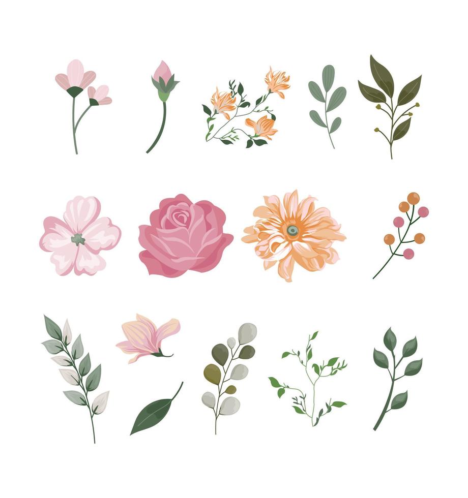 Realistic 2d flowers vector