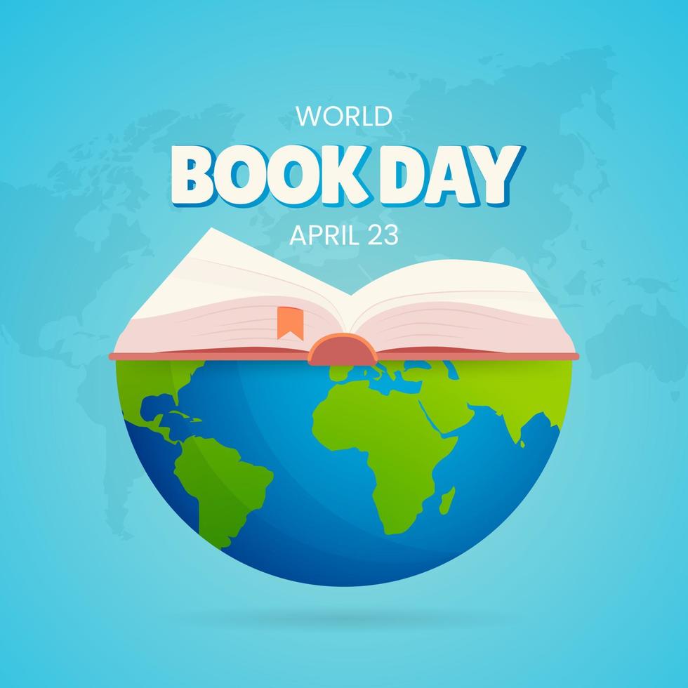 World book day April 23 with opened book and globe illustration vector