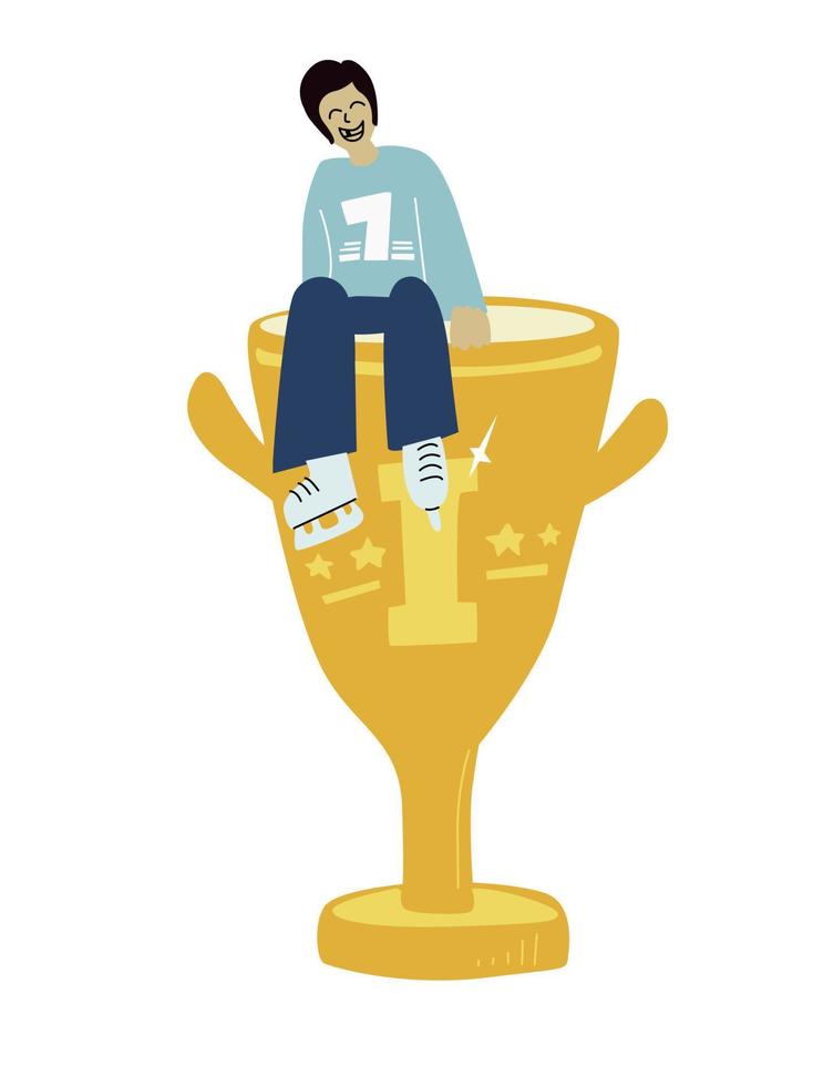 A ice hockey player siting on the championship cup. Winner concept symbol. vector