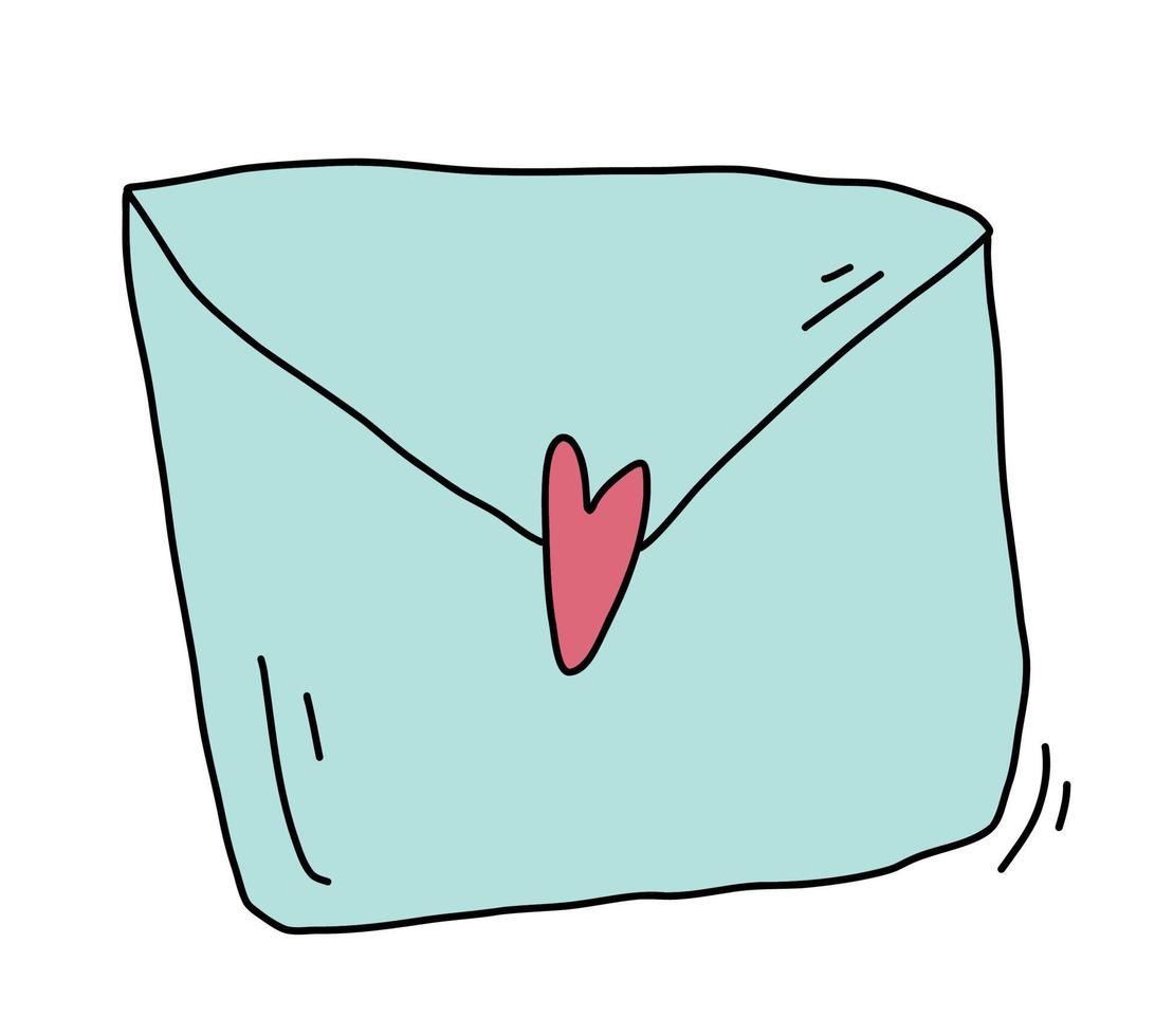 Simple envelope illustration. email doodle icon with heart.  post card. vector