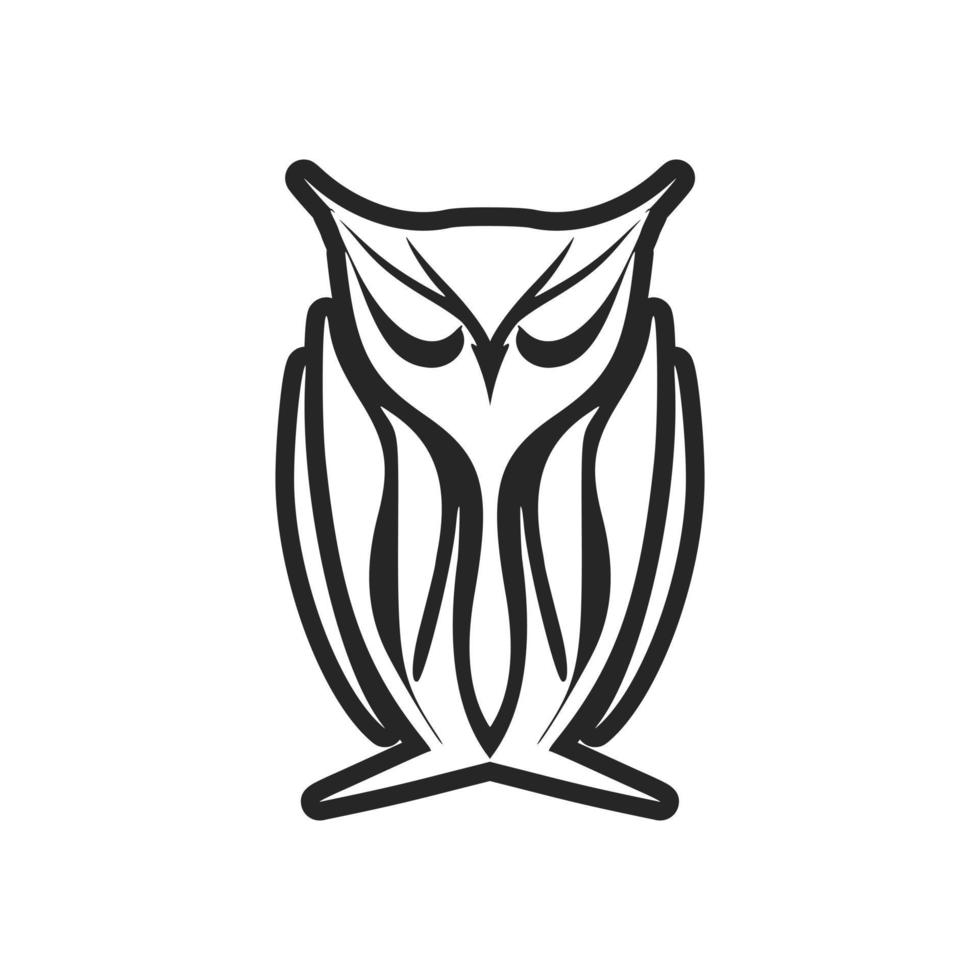 A graceful black white vector logo of the owl. Isolated.