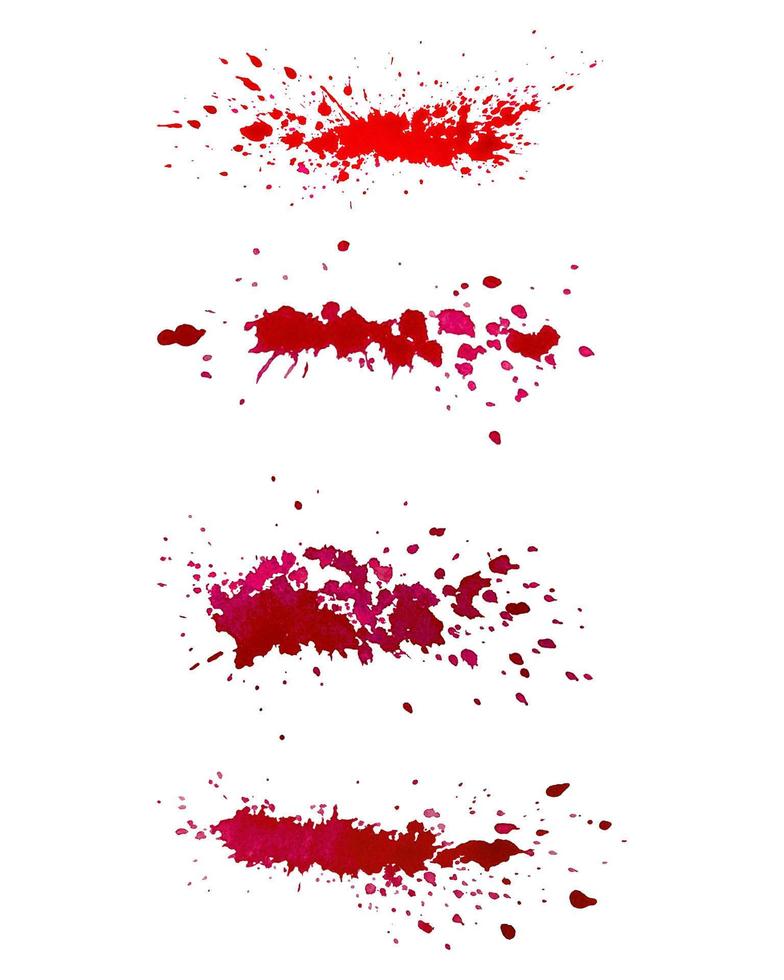 Drops of watercolor splashes, from wine, blood, paint, red burgundy color. vector