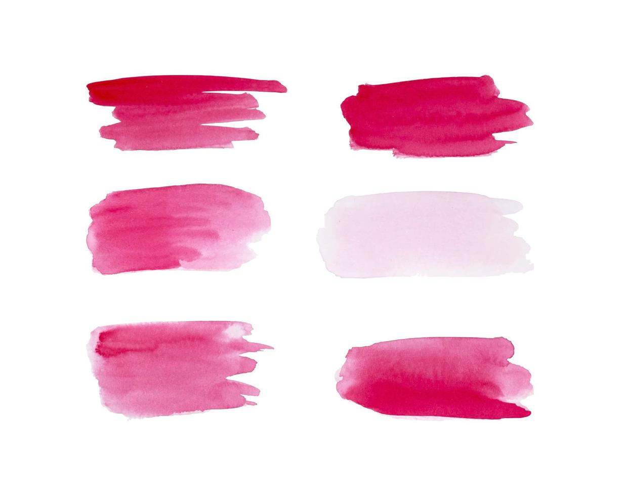 Set of pink watercolor brush strokes for design. Pink lipstick, cosmetics, beauty. vector