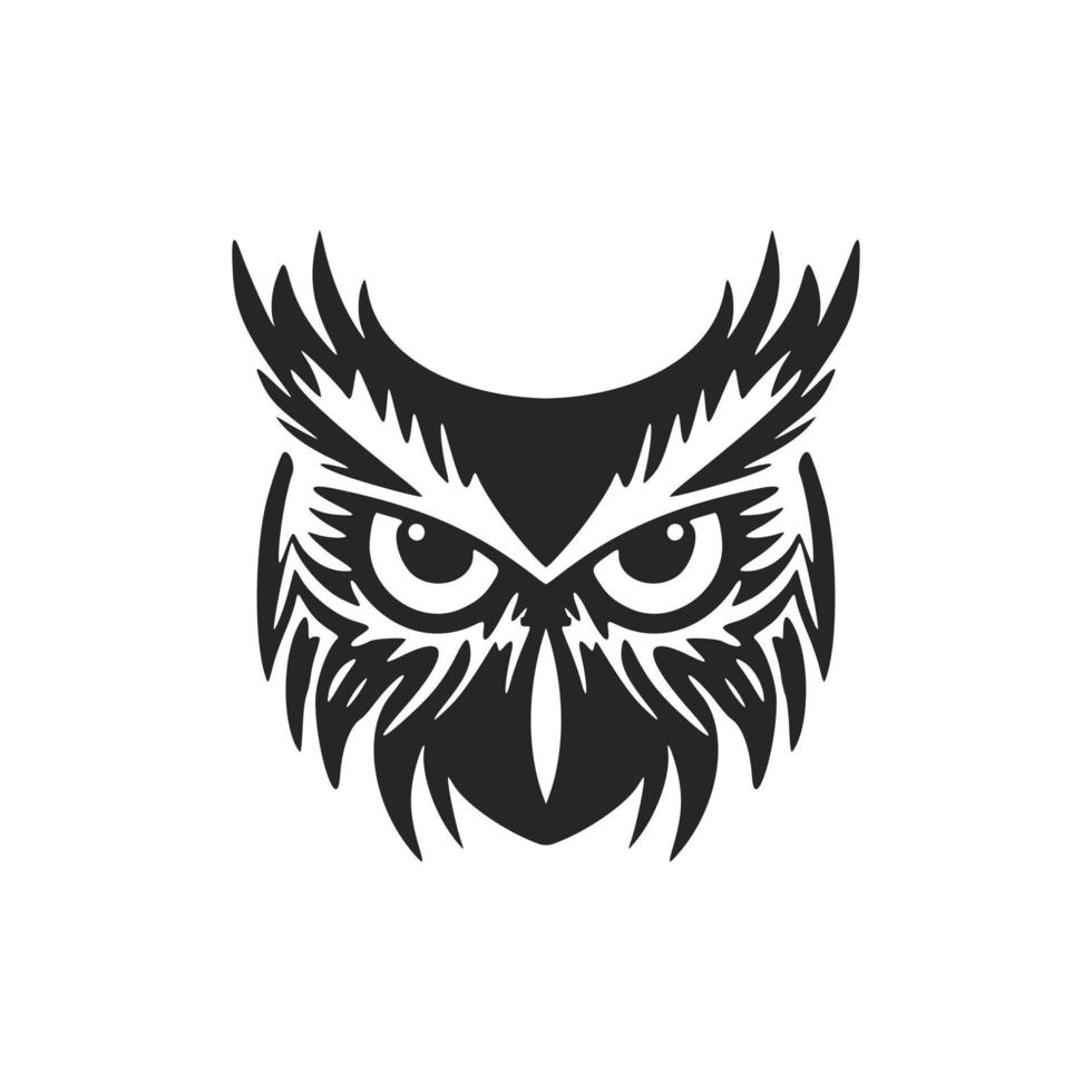 A chic simple black white vector logo of the owl. Isolated on a white background.