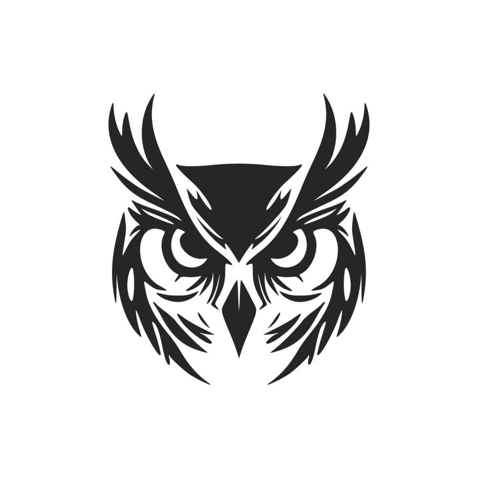 Delicate simple black owl logo. Isolated on a white background. vector