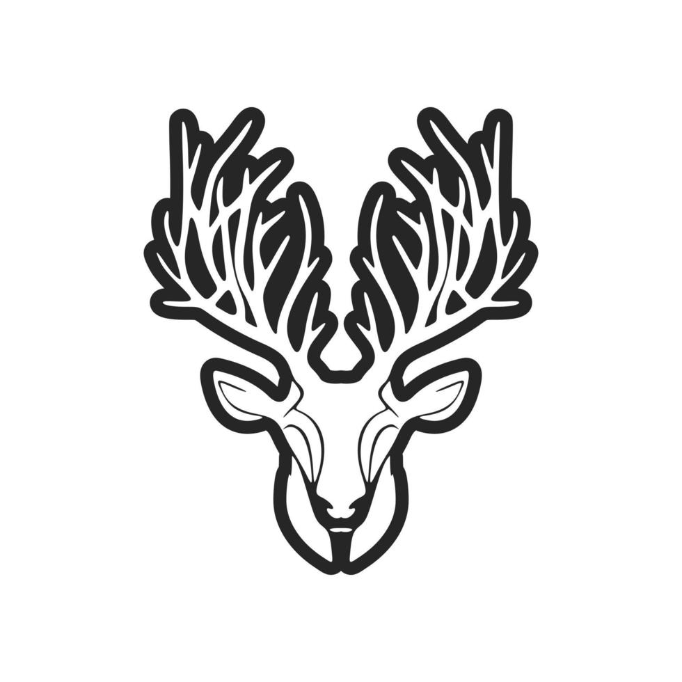 The elegant black white vector logo of the deer. Isolated on a white background.