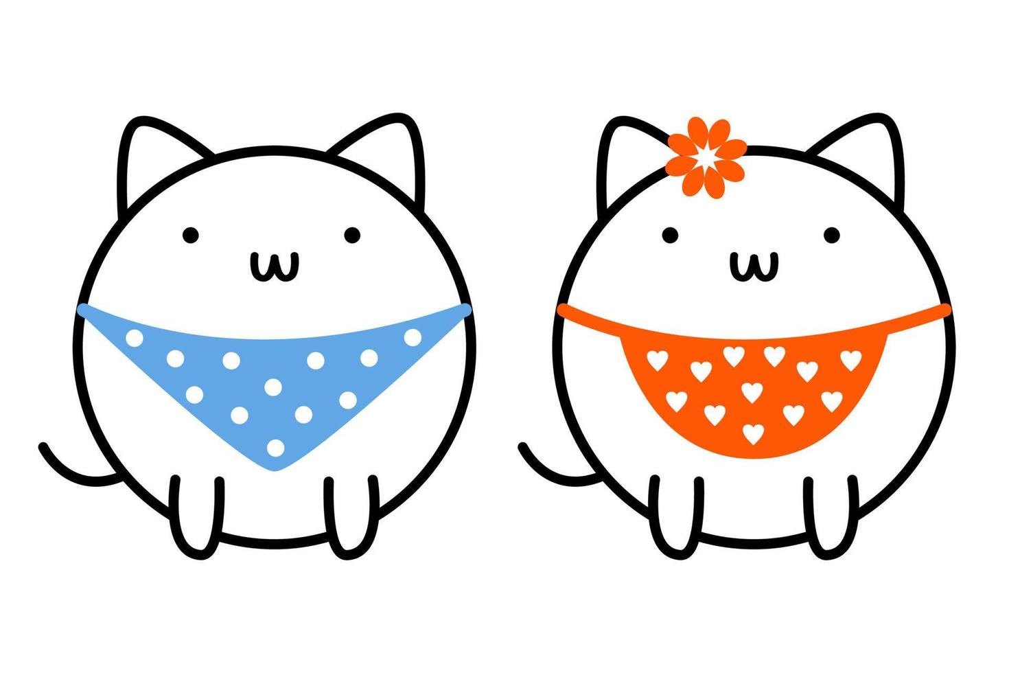 Cute cats in aprons. Vector illustration of kittens. Outline icons of pet. Linear drawing of funny animals.