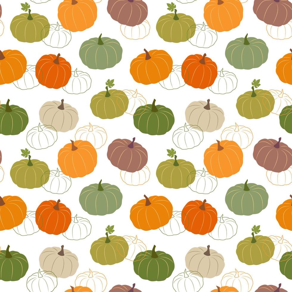 Seamless pattern with colorful pumpkins. Vector illustration of vegetable ornament. Textile design for the kitchen.