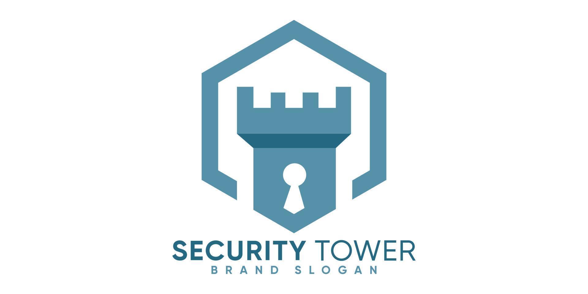 SIMPLE SECURITY HEXAGON TOWER LOGO WITH MODERN STYLE PREMIUM VECTOR