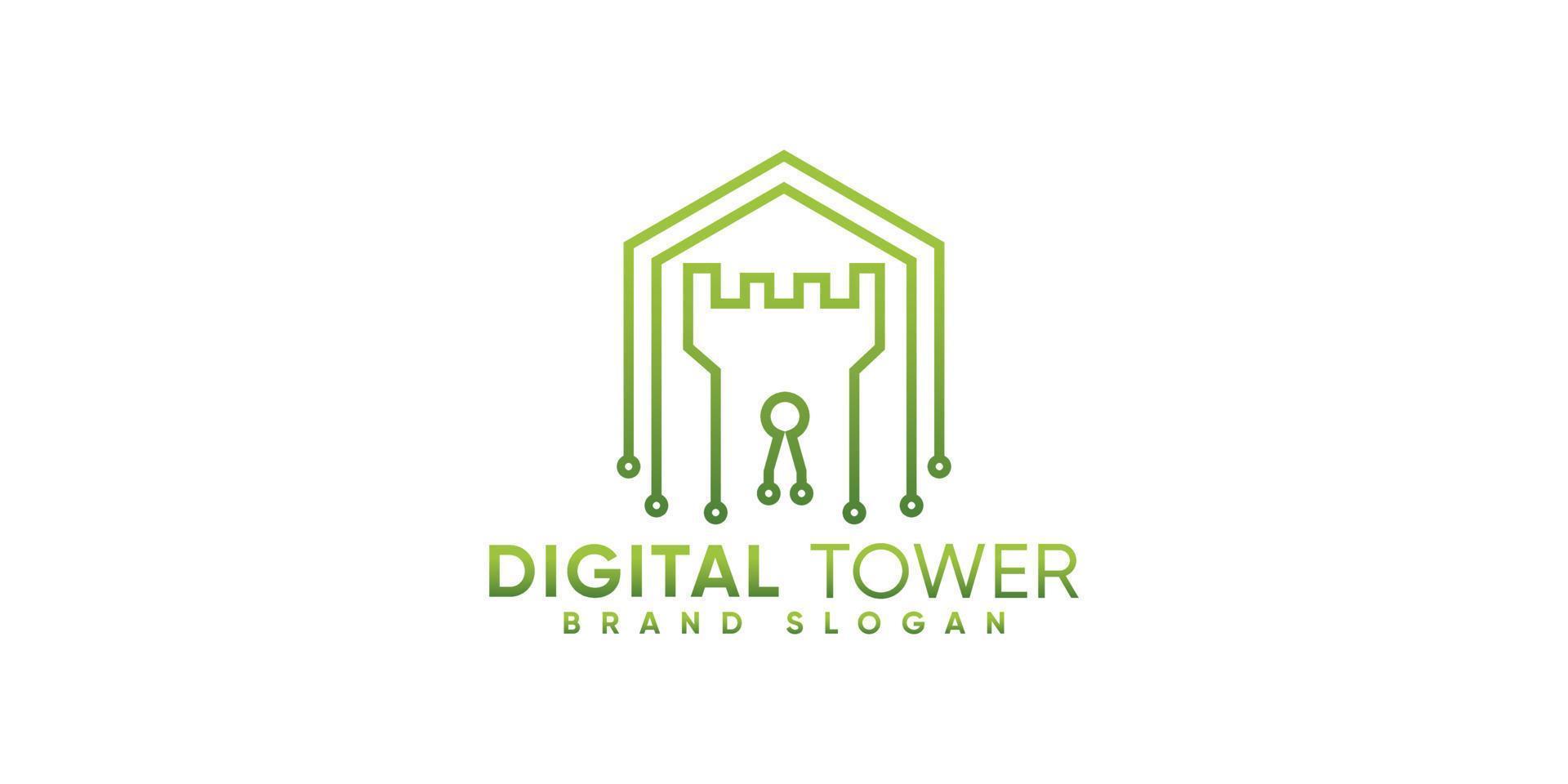 SIMPLE DIGITAL SECURITY TOWER LOGO WITH MODERN STYLE PREMIUM VECTOR