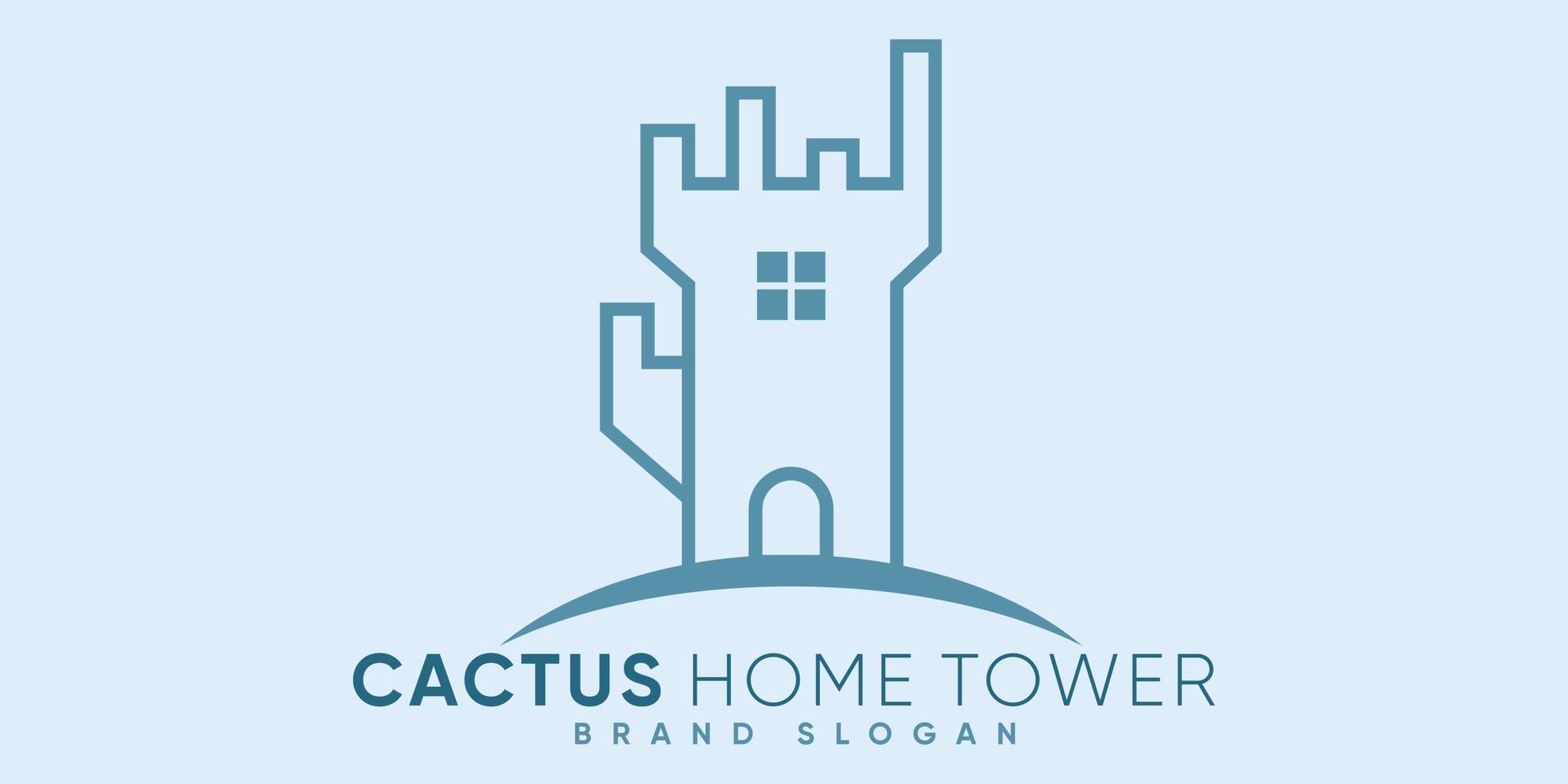 Cactus home tower logo with modern design premium vector