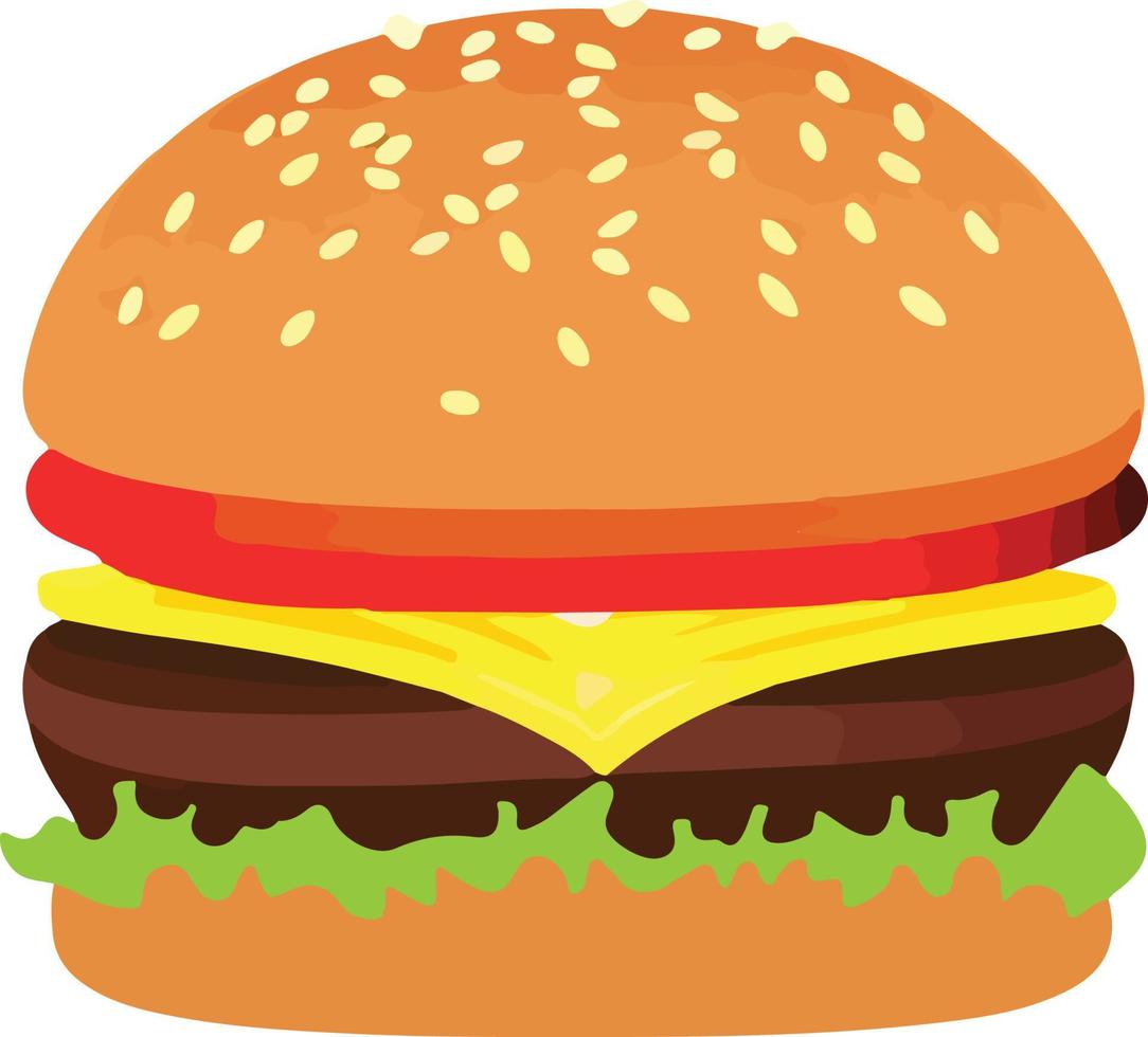 Realistic Cheeseburger Illustration with Sesame Seeds vector