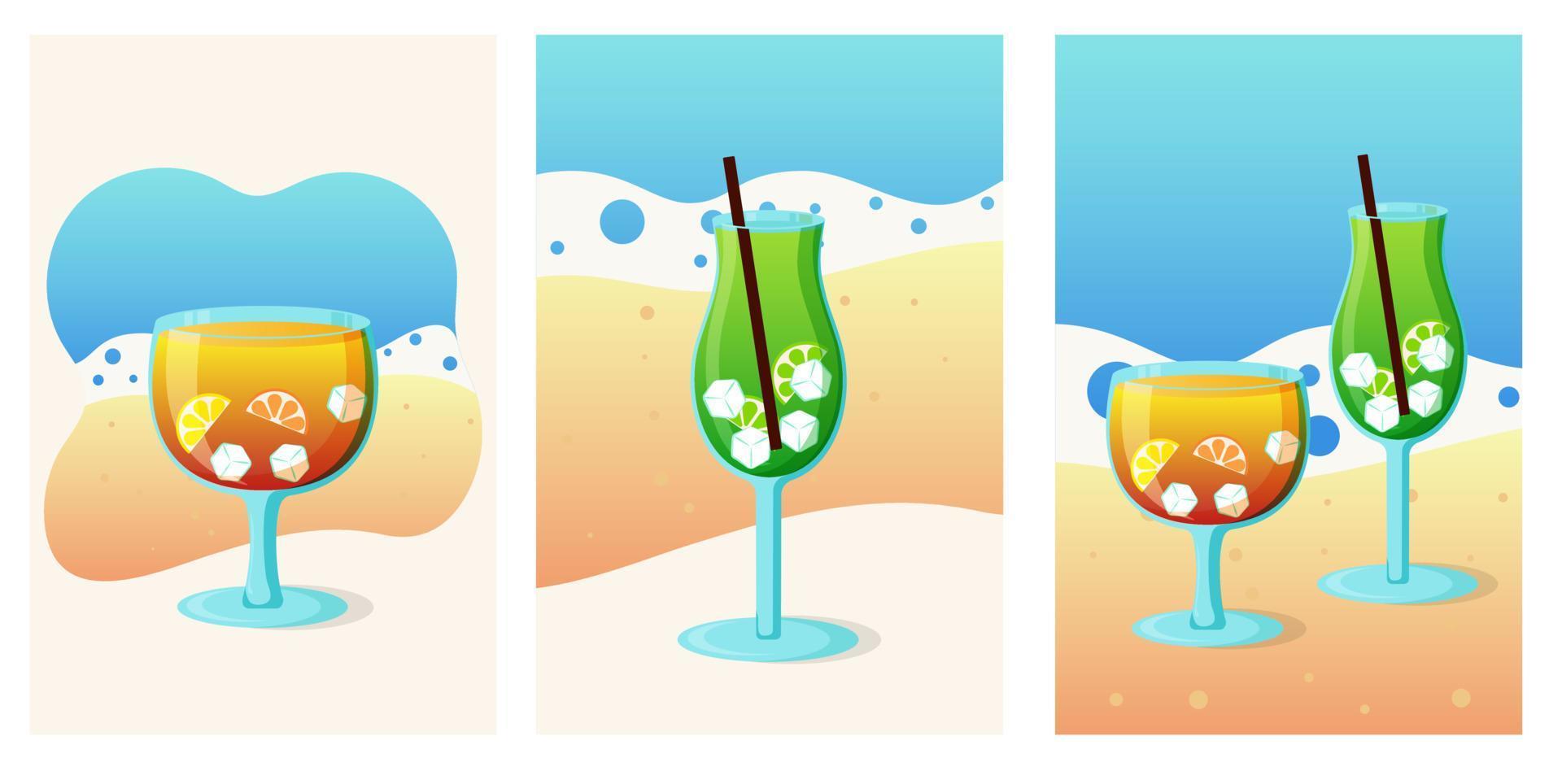 Cocktail summer party flyers set. vector