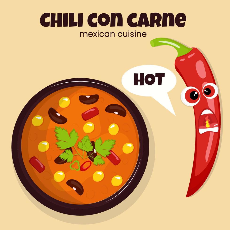 mexicano cocina tradicional plato chile estafa carne bandera con gracioso chile pimienta vector