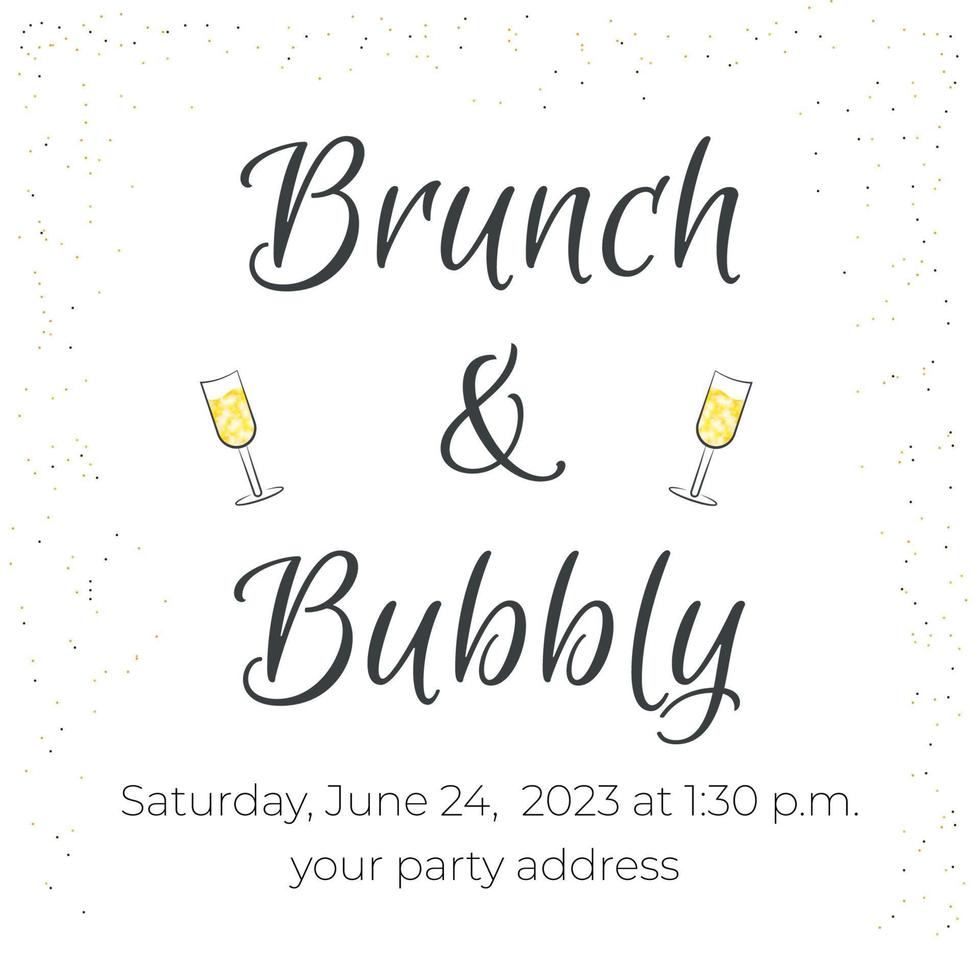 Brunch and bubbly invitation card with two champagne glasses. vector