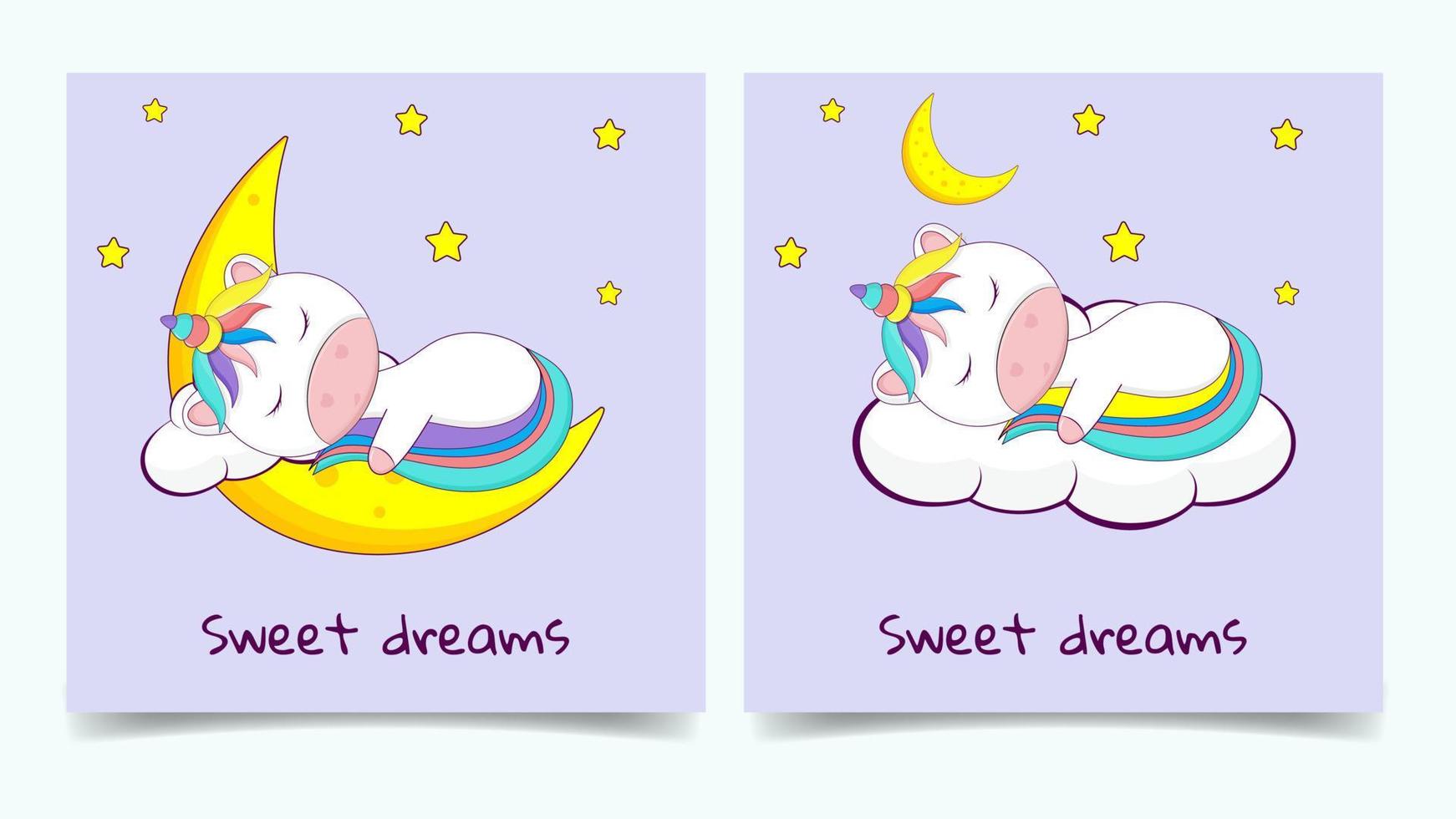 conjunto para bebé ducha invitación o saludo tarjetas con linda dormido unicornio. vector