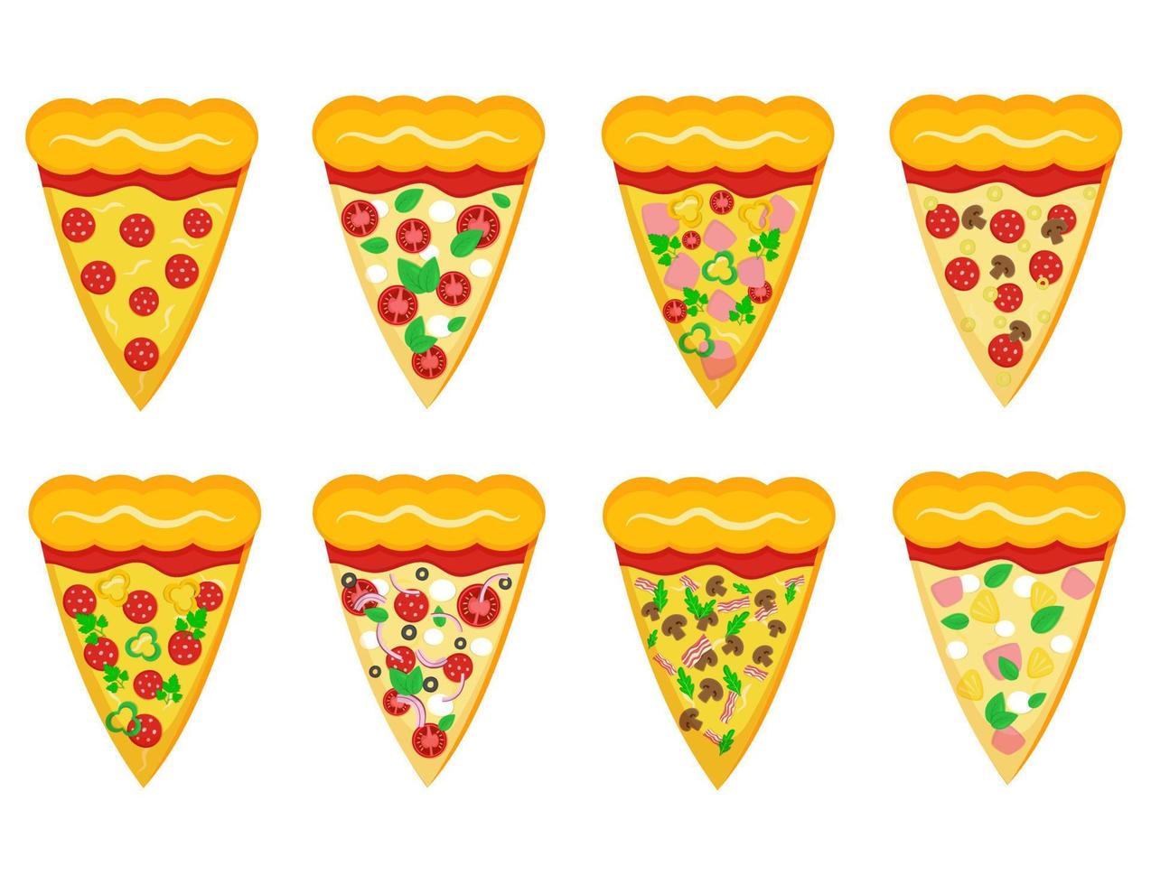 Pizza rebanada con diferente Relleno. rápido comida ilustración vector