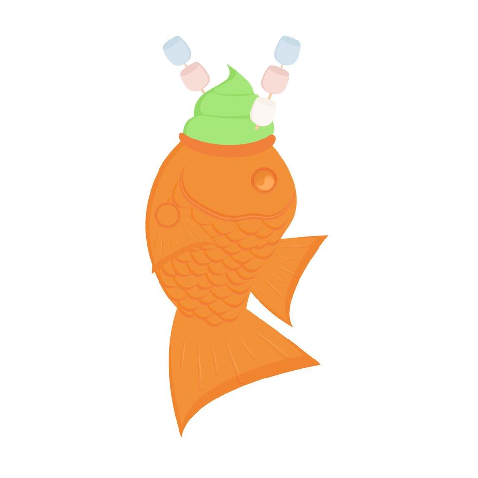 taiyaki hielo crema con malvavisco. pescado pastel. japonés postre dibujos animados estilo. vector ilustración.