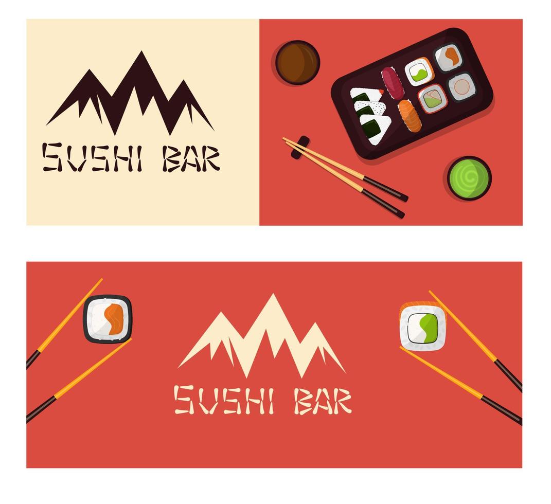 Sushi bar banner set . Japanese cuisine. vector