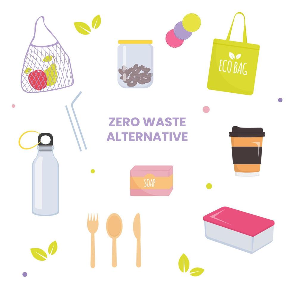 Zero waste elements collection. Vector illustration.