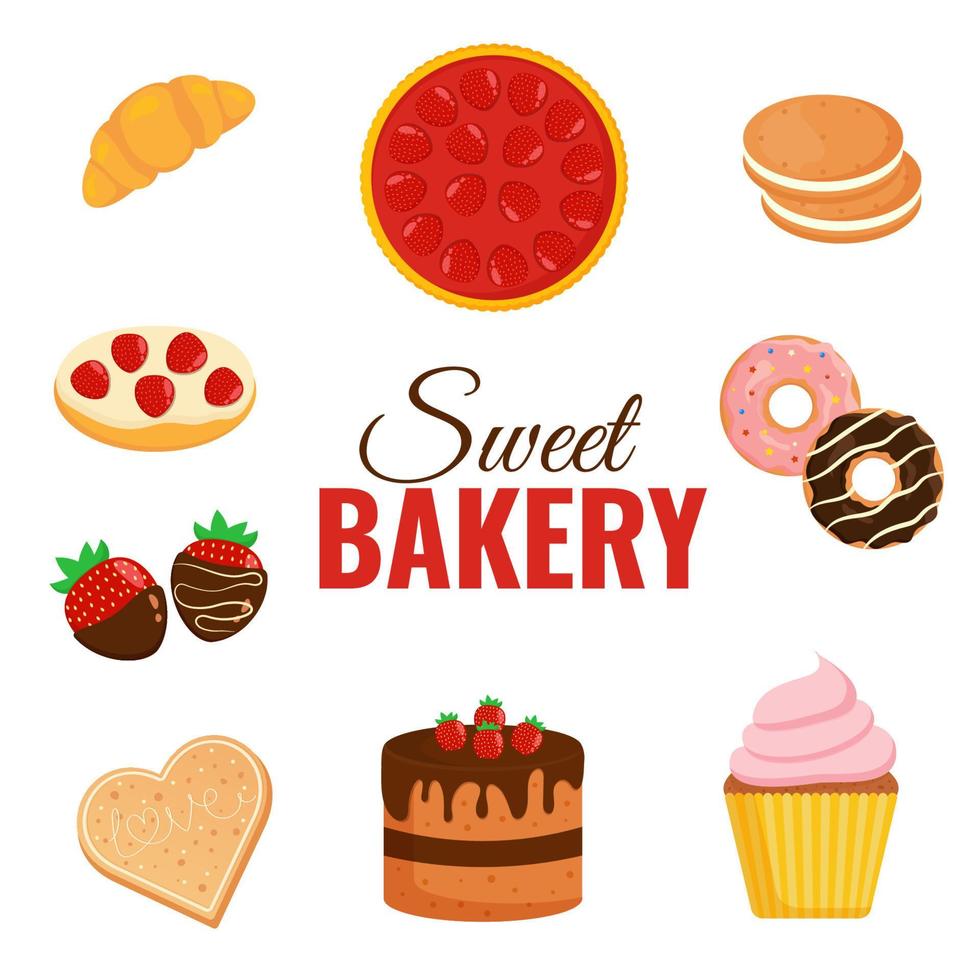 Sweet bakery elements collection. Vector illustration.