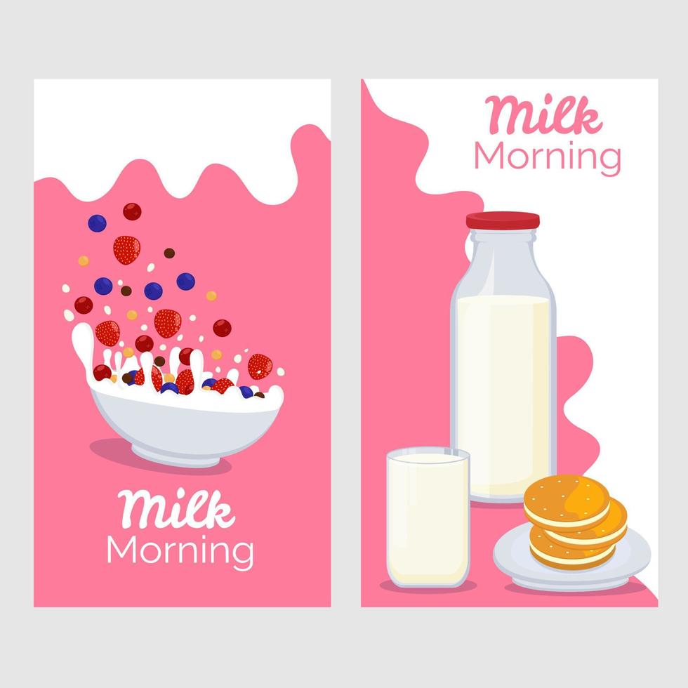 Social media stories template with milk breakfast vector