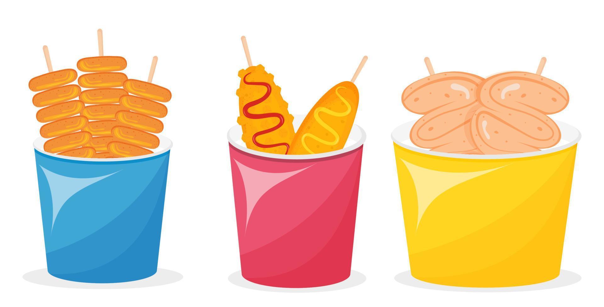 Korean cuisine traditional street food set in box vector