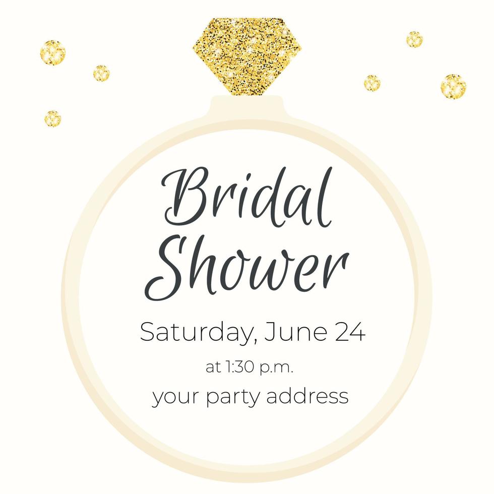 Bridal shower invitation with sparkling ring. vector