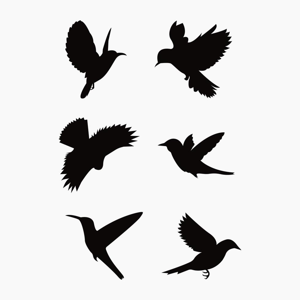 Vector silhouette flying birds on white background.