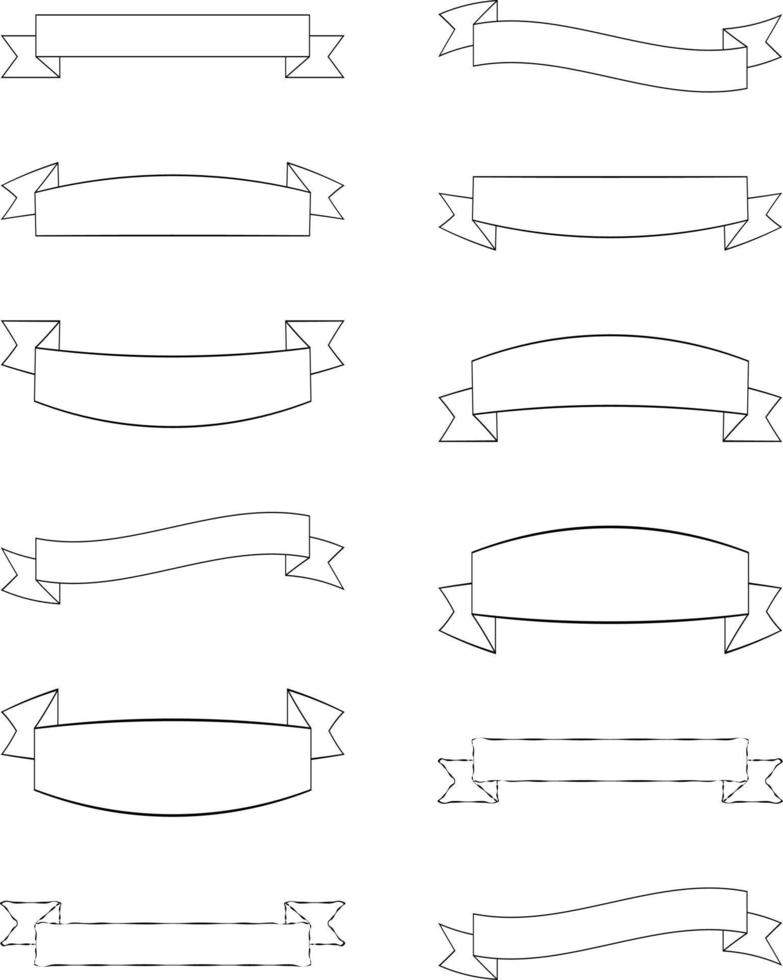 Set of 12 Ribbons. Ribbon elements. Starburst label. Vintage. Modern simple ribbons collection. Vector illustration.