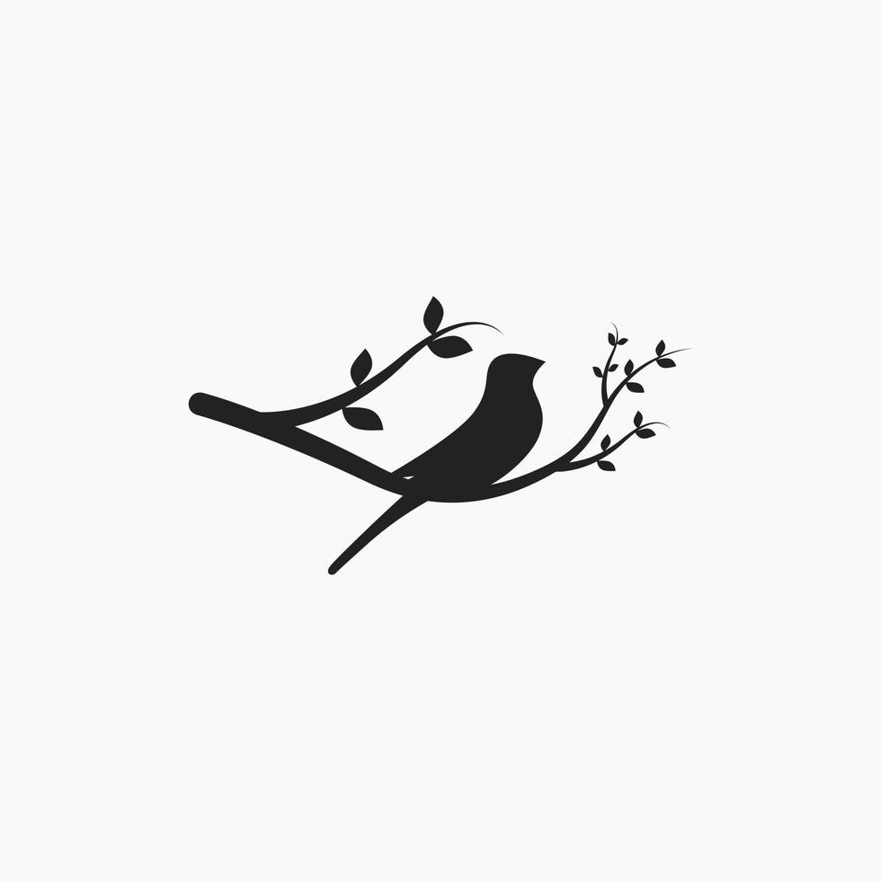 Birds Silhouettes on Branch, Vector. Birds couple silhouette on branch isolated on white background, illustration. vector