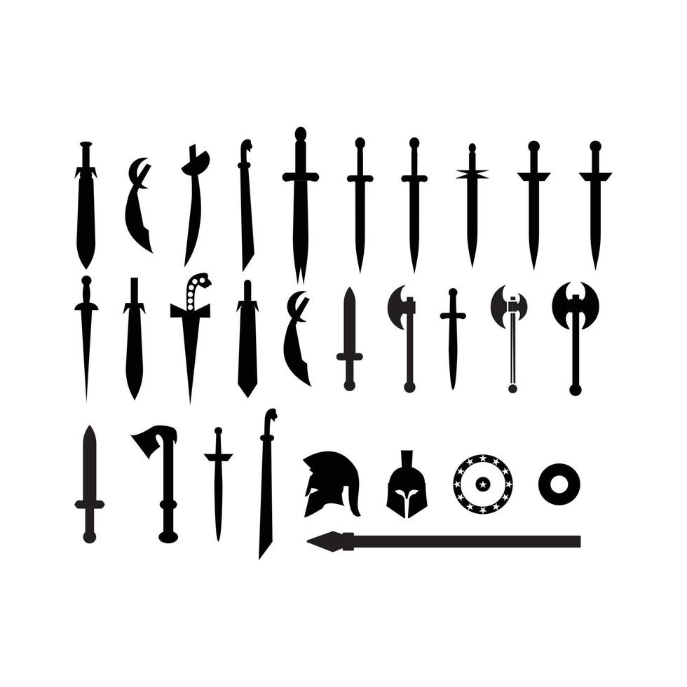 Set of simple monochrome vector images of medieval short swords.