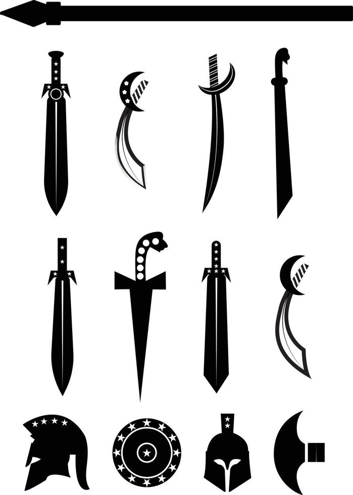 swords set. sword isolated on white background , Military sword ancient weapon design silhouette, European straight swords., vector illustration, Daggers and Knifes Hand Drawn