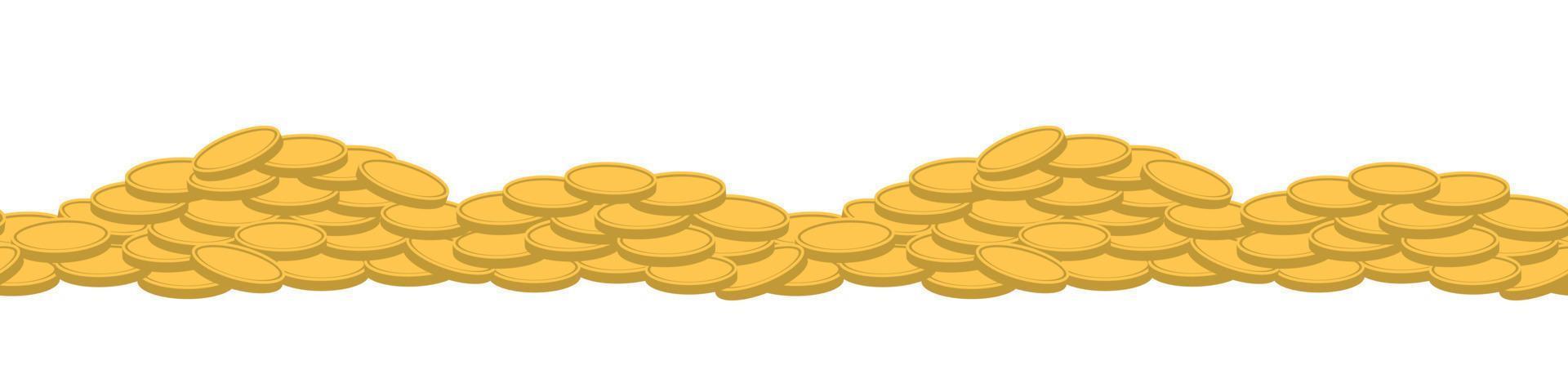 Pile of golden coins. Vector seamless horizontal background. Big bunch of metal money.