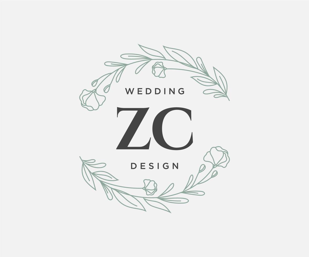 ZC Initials letter Wedding monogram logos collection, hand drawn modern minimalistic and floral templates for Invitation cards, Save the Date, elegant identity for restaurant, boutique, cafe in vector