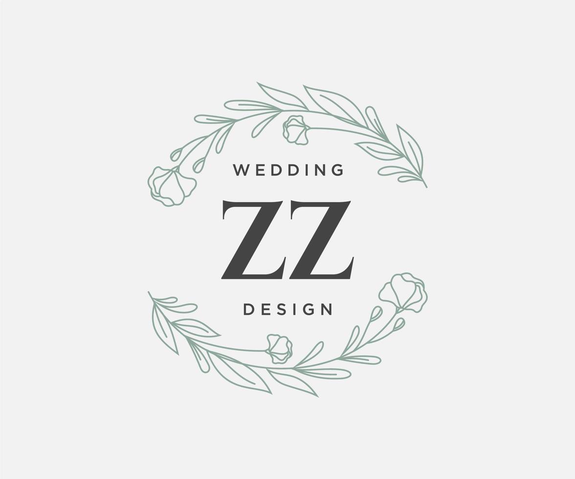 colección de logotipos de monograma de boda con letras iniciales zz, plantillas florales y minimalistas modernas dibujadas a mano para tarjetas de invitación, guardar la fecha, identidad elegante para restaurante, boutique, café en vector