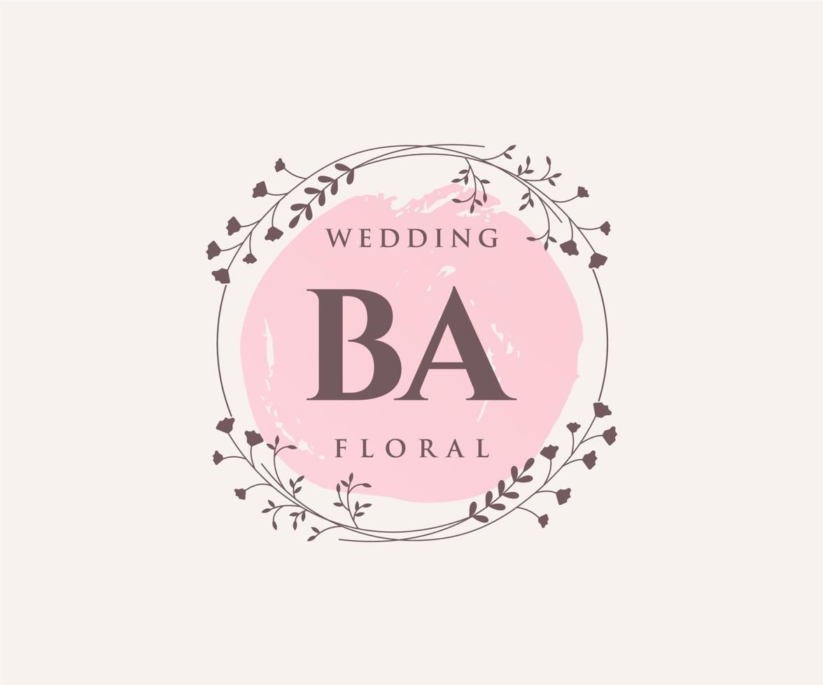 plantilla de logotipos de monograma de boda con letras iniciales ba, plantillas florales y minimalistas modernas dibujadas a mano para tarjetas de invitación, guardar la fecha, identidad elegante. vector