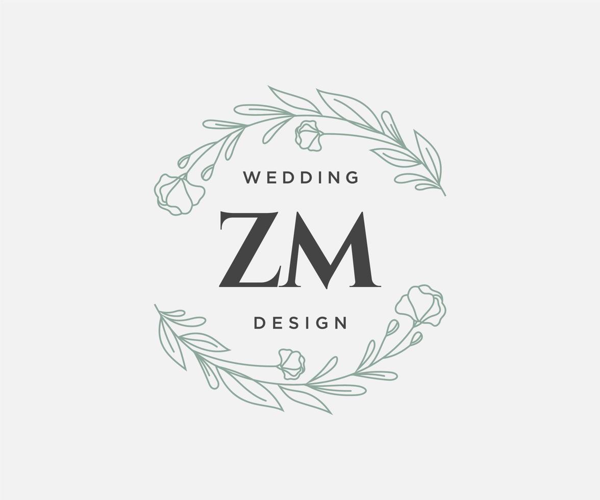 ZM Initials letter Wedding monogram logos collection, hand drawn modern minimalistic and floral templates for Invitation cards, Save the Date, elegant identity for restaurant, boutique, cafe in vector