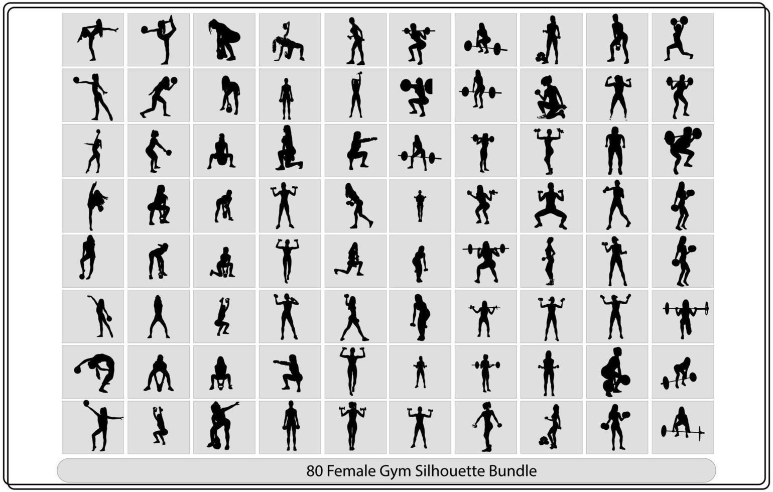 Big set of vector silhouettes of man and woman doing fitness, sport and yoga workout isolated on white background. Icons of sportive boy and girl practicing exercises in different positions.