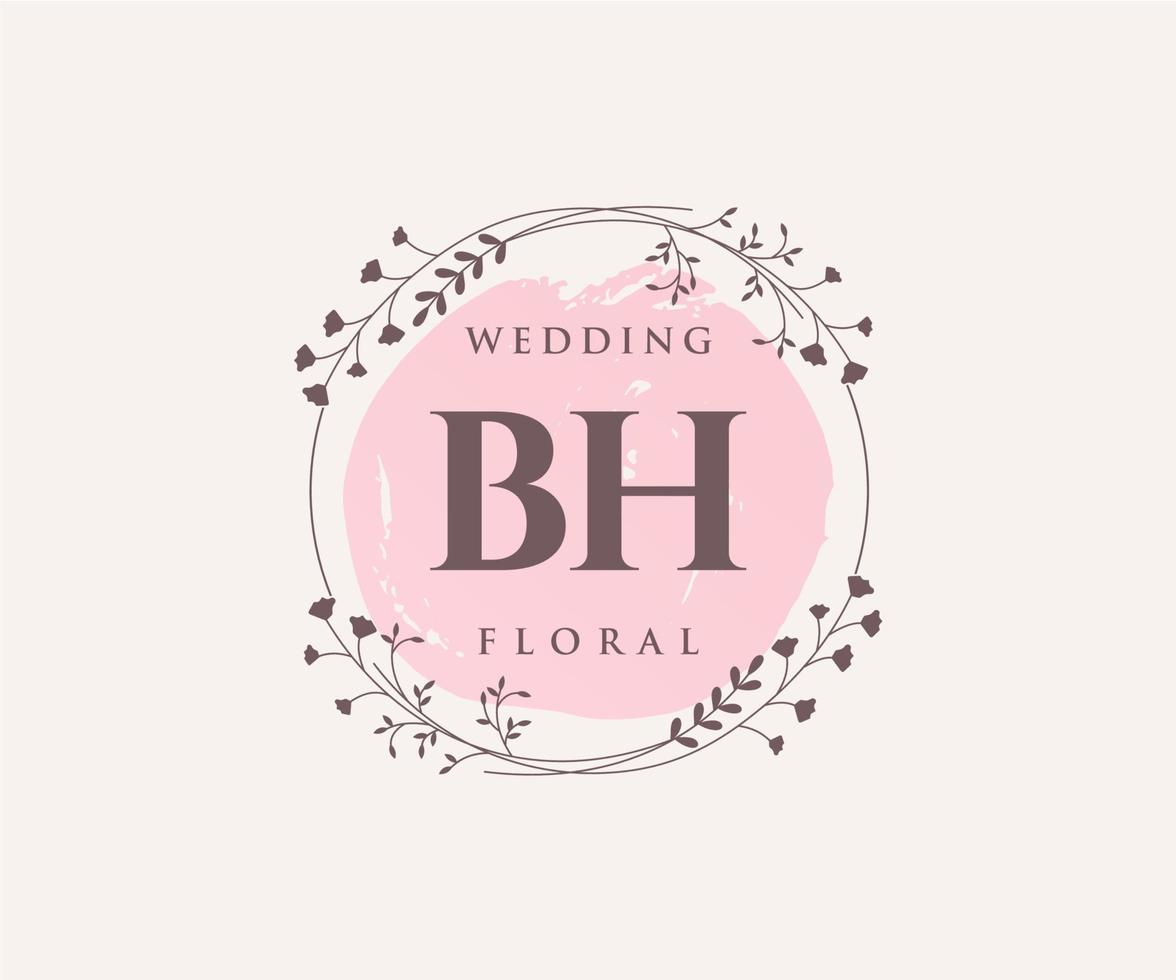 plantilla de logotipos de monograma de boda con letras iniciales bh, plantillas florales y minimalistas modernas dibujadas a mano para tarjetas de invitación, guardar la fecha, identidad elegante. vector