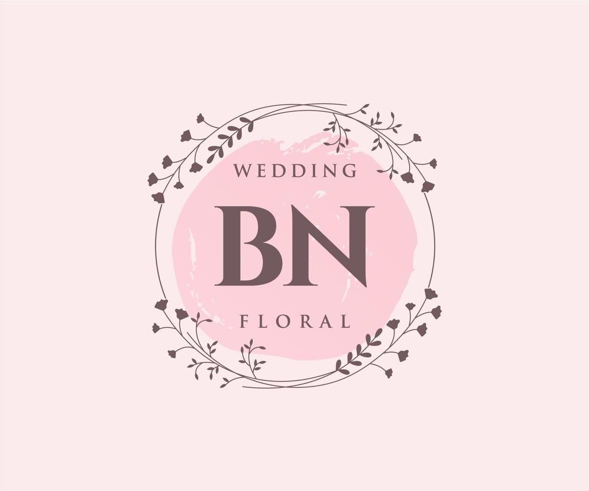 BN Initials letter Wedding monogram logos template, hand drawn modern minimalistic and floral templates for Invitation cards, Save the Date, elegant identity. vector