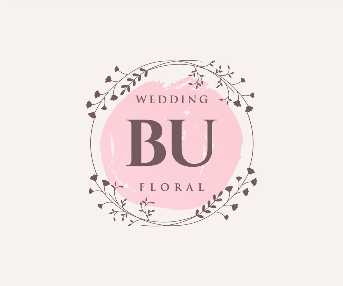 BU Initials letter Wedding monogram logos template, hand drawn modern minimalistic and floral templates for Invitation cards, Save the Date, elegant identity. vector